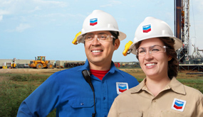 Chevron workers with hard hats, the Chevron way