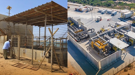The gas metering station at Ashkelon before (left) and after (right) renovations.